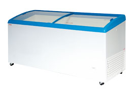 Showcase Display Freezers with Curved Glass Sliding Lids